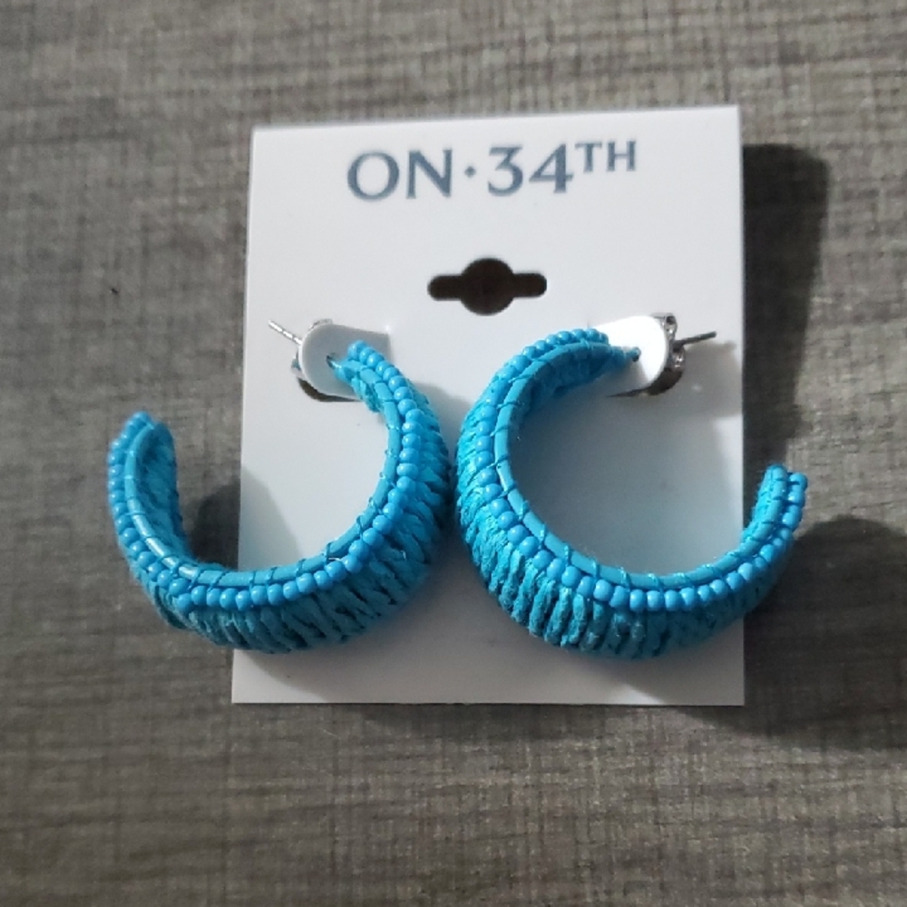 ON 34th NWT Vibrant Blue Woven Hoop Earrings